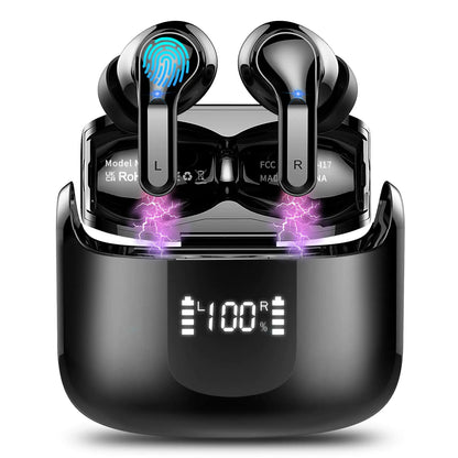 Wireless Earbud Bluetooth Headphones 5.3 NEW 40H Ear Buds Bass Stereo Earphones Noise Cancelling Earbud with 4 ENC Mic in-Ear Bluetooth Earbud USB-C LED Display IP7 Waterproof Sport for Android iOS